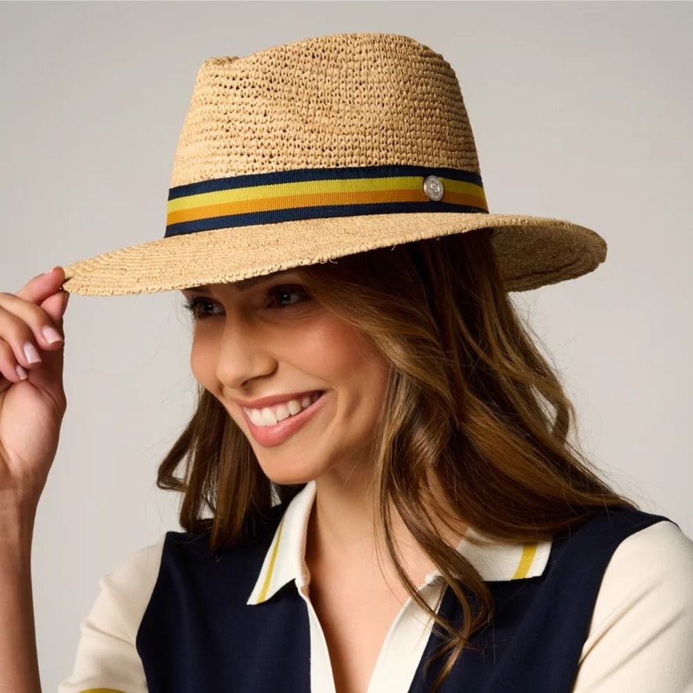 Roland-Garros Premium Raffia Trilby - Multicolor Tan Raffia Woven Striped Band